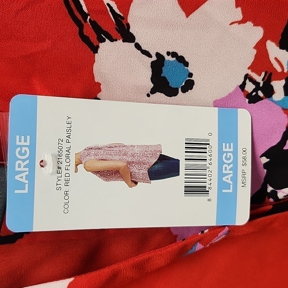 NWT CHELSEA & THEODORE RED SLEEVELESS FLORAL BLOUSE LARGE - Picture 5 of 9